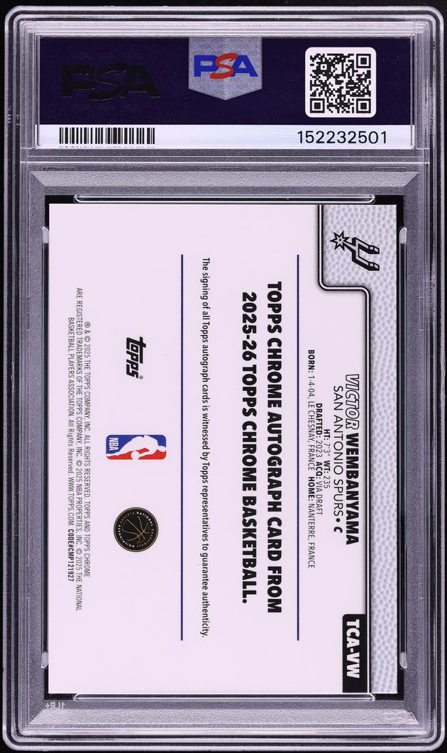 2025 Topps Chrome Gold Refractor Victor Wembanyama AUTO /50 #TCA-VW PSA 10 GEM MINT