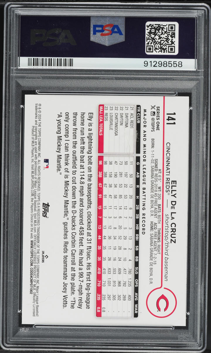 2024 Topps Yellow Elly De La Cruz ROOKIE #141 PSA 10 GEM MINT