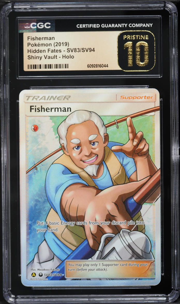 2019 Pokemon Sun & Moon Hidden Fates Shiny Vault Full Art Fisherman #SV83 CGC 10 PRISTINE