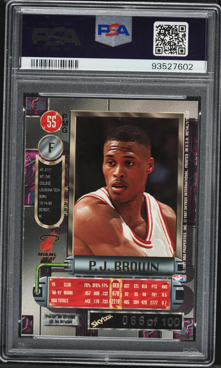 1997 Metal Universe Precious Metal Gems PMG Red P.J. Brown /100 #55 PSA 8 NM-MT