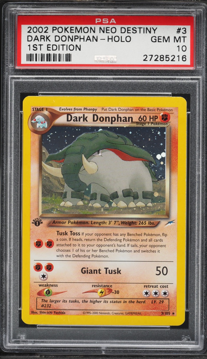 2002 Pokemon Neo Destiny 1st Edition Holo Dark Donphan #3 PSA 10 GEM MINT