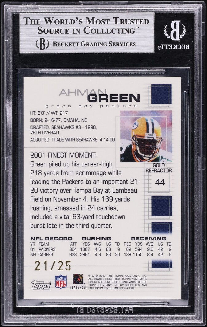 2002 Finest Gold Refractor Ahman Green /25 #44 BGS 9 MINT