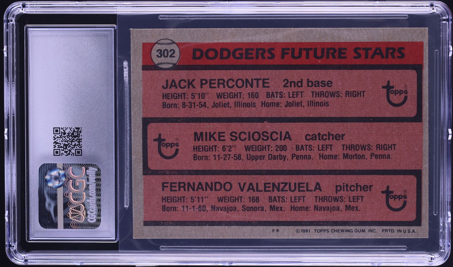 1981 Topps Fernando Valenzuela ROOKIE #302 CGC 7 NRMT