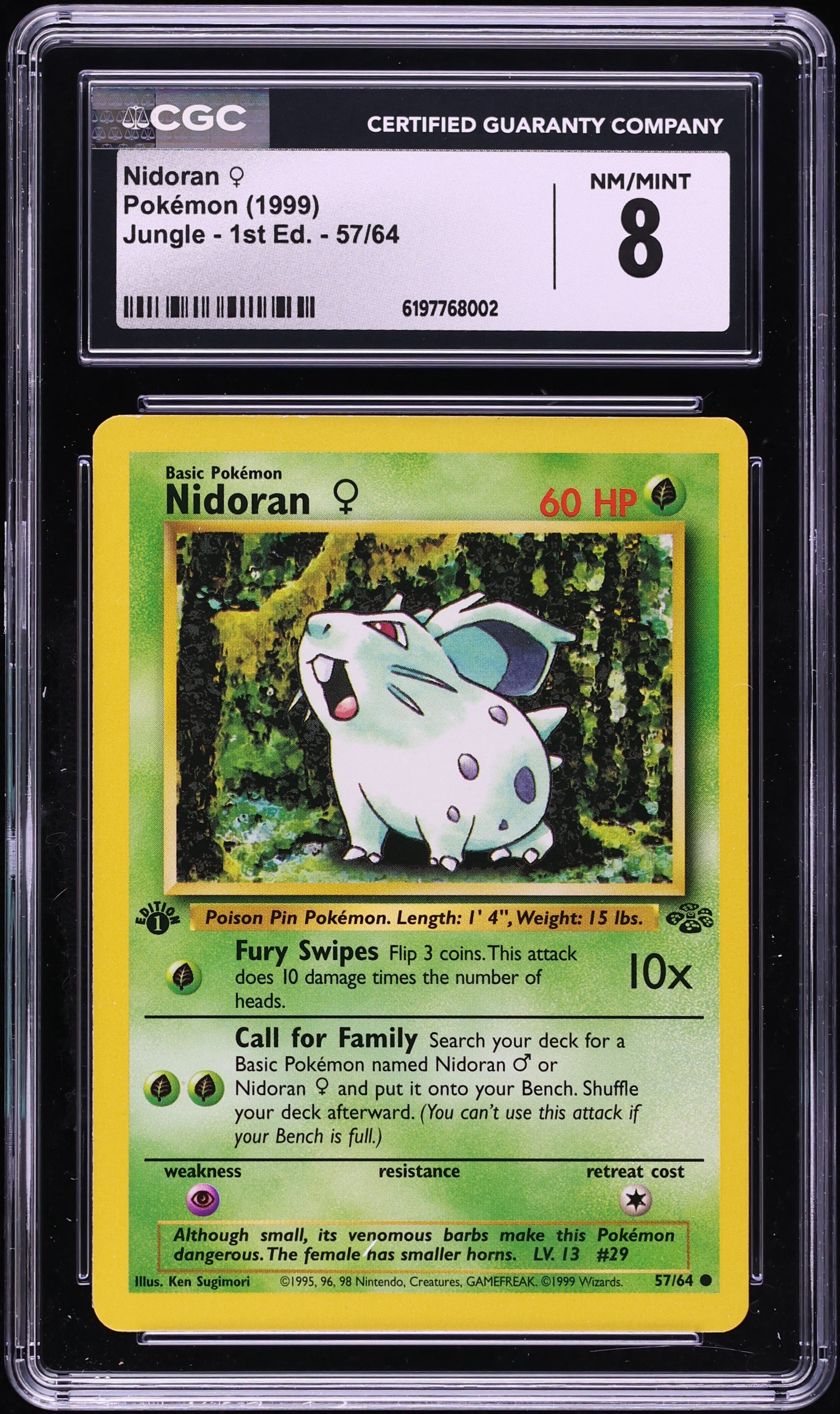 1999 Pokemon Jungle 1st Edition Nidoran #57 CGC 8 NM-MT