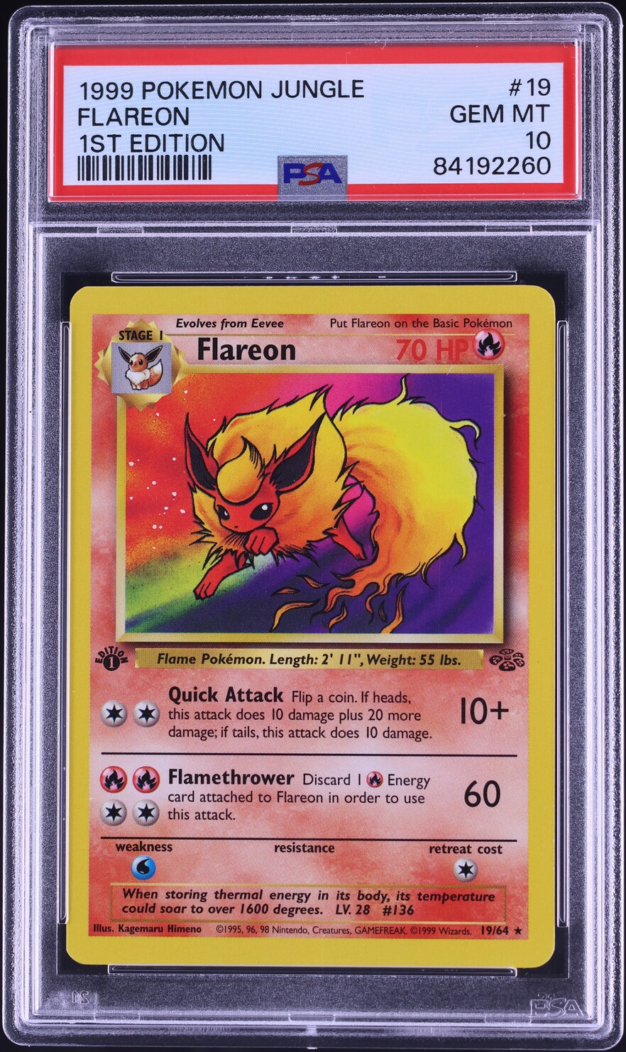 1999 Pokemon Jungle 1st Edition Flareon #19 PSA 10 GEM MINT