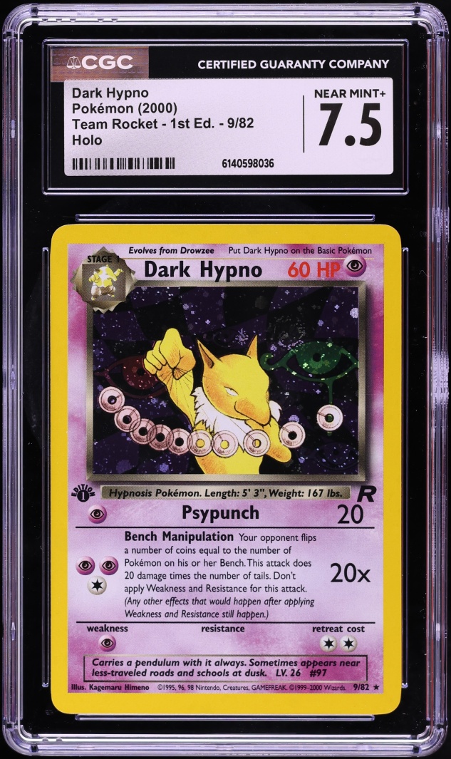 2000 Pokemon Team Rocket 1st Edition Holo Dark Hypno #9 CGC 7.5 NRMT+
