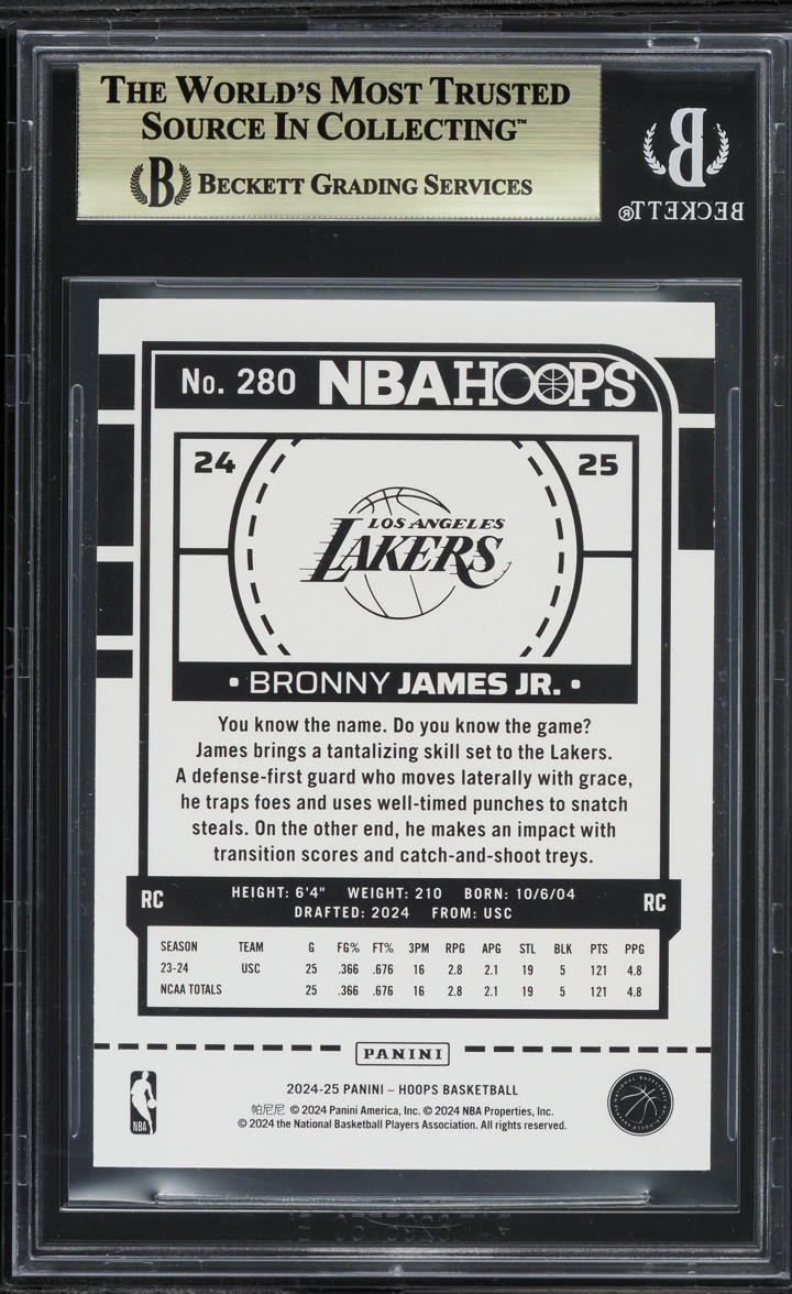 2024 Hoops Bronny James Jr. ROOKIE #280 BGS 9.5 GEM MINT