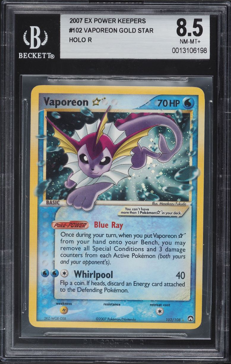2007 Pokemon EX Power Keepers Holo Vaporeon Gold Star #102 BGS 8.5 NM-MT+