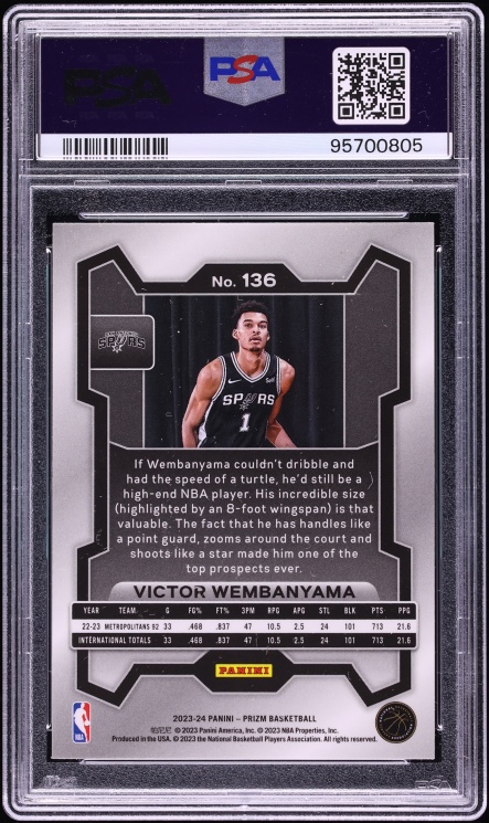 2023 Panini Prizm Victor Wembanyama ROOKIE #136 PSA 9 MINT
