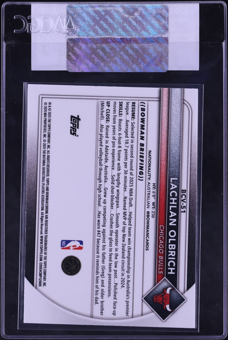 2025 Bowman Chrome Lachlan Olbrich ROOKIE #BCV-51 CGC AUTH