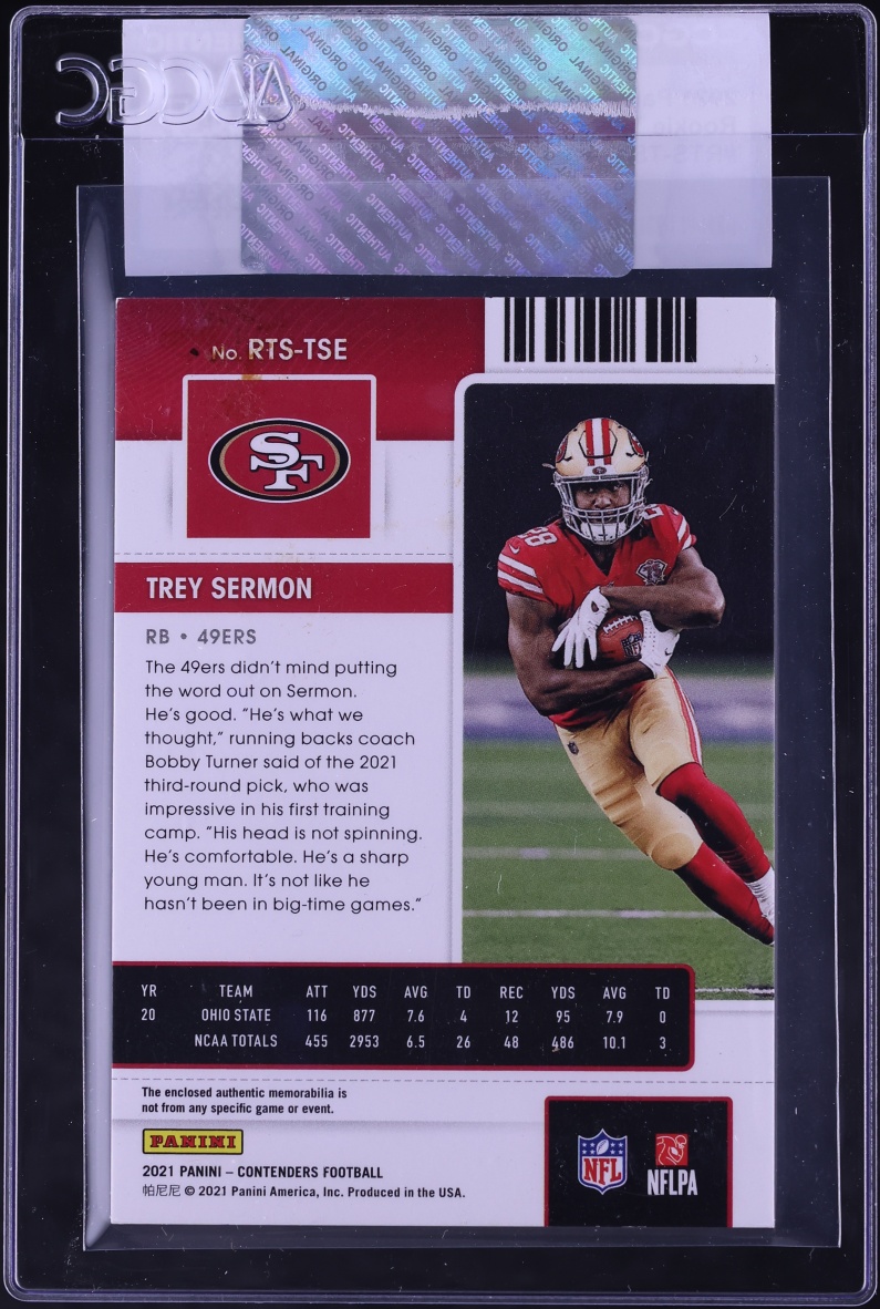 2021 Panini Contenders Ticket Swatches Trey Sermon ROOKIE PATCH #RTS-TSE CGC AUTH