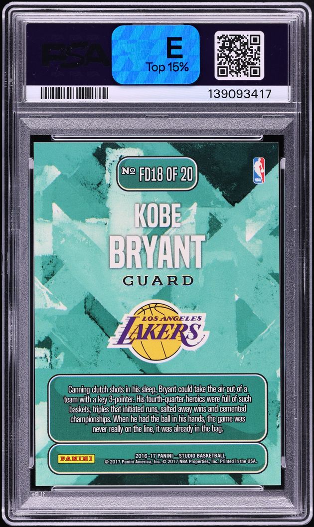 2016 Panini Studio Downtown Kobe Bryant #FD18 PSA 10 GEM MINT
