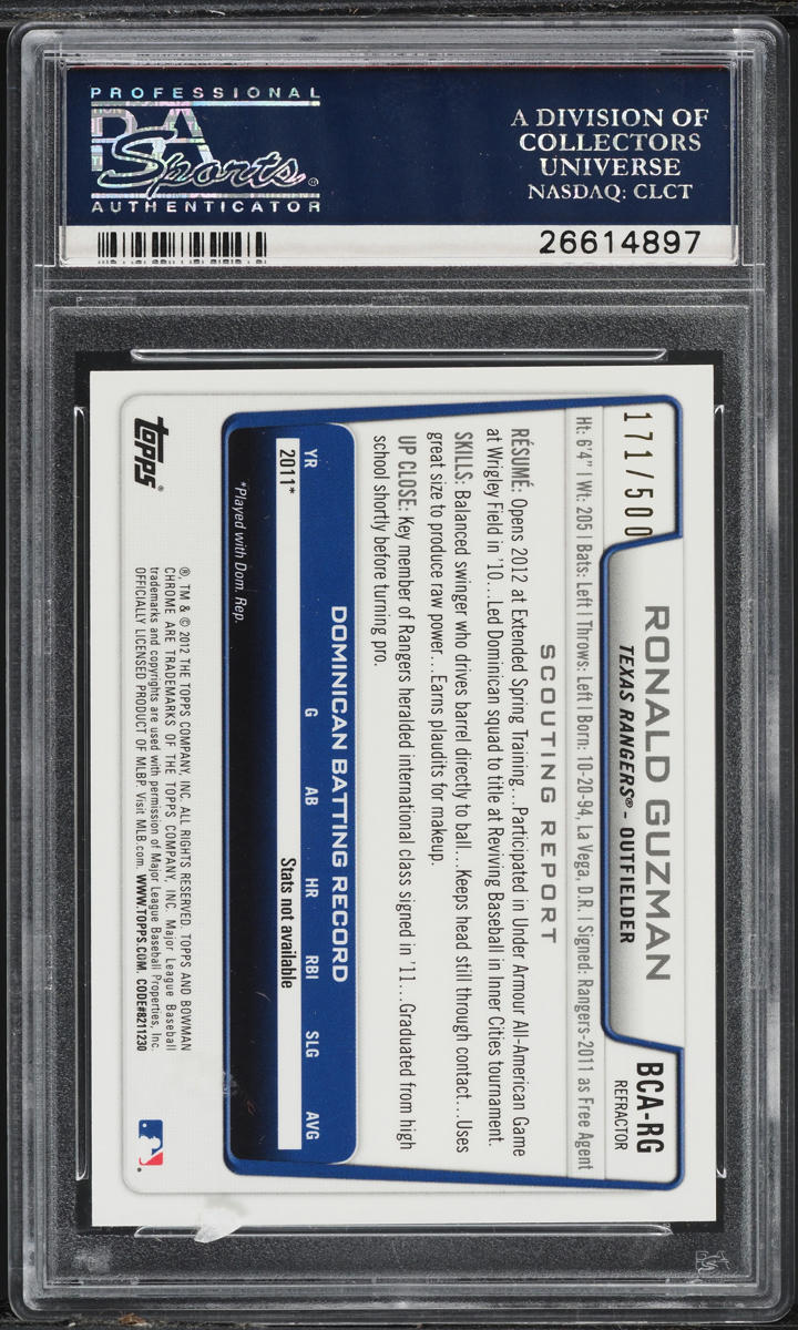 2012 Bowman Chrome Refractor Ronald Guzman PROSPECT AUTO /500 #BCA-RG PSA 10 GEM