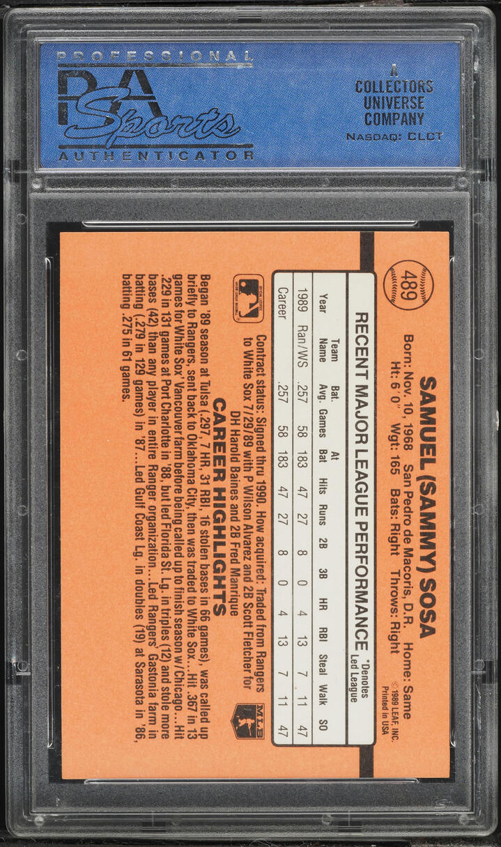1990 Donruss Sammy Sosa ROOKIE #489 PSA 9 MINT