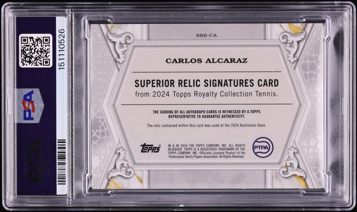 2024 Topps Royalty Tennis Superior Platinum Carlos Alcaraz NIKE PATCH AUTO 1/1 #SRS-CA PSA 9