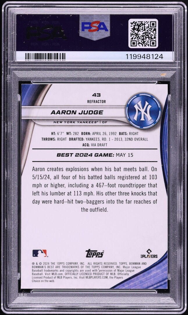 2024 Bowman's Best Refractor Aaron Judge #43 PSA 9 MINT