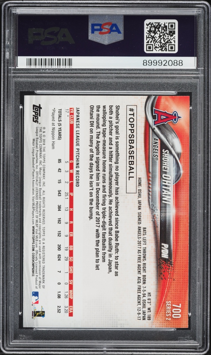 2018 Topps With Bat Shohei Ohtani ROOKIE #700 PSA 10 GEM MINT