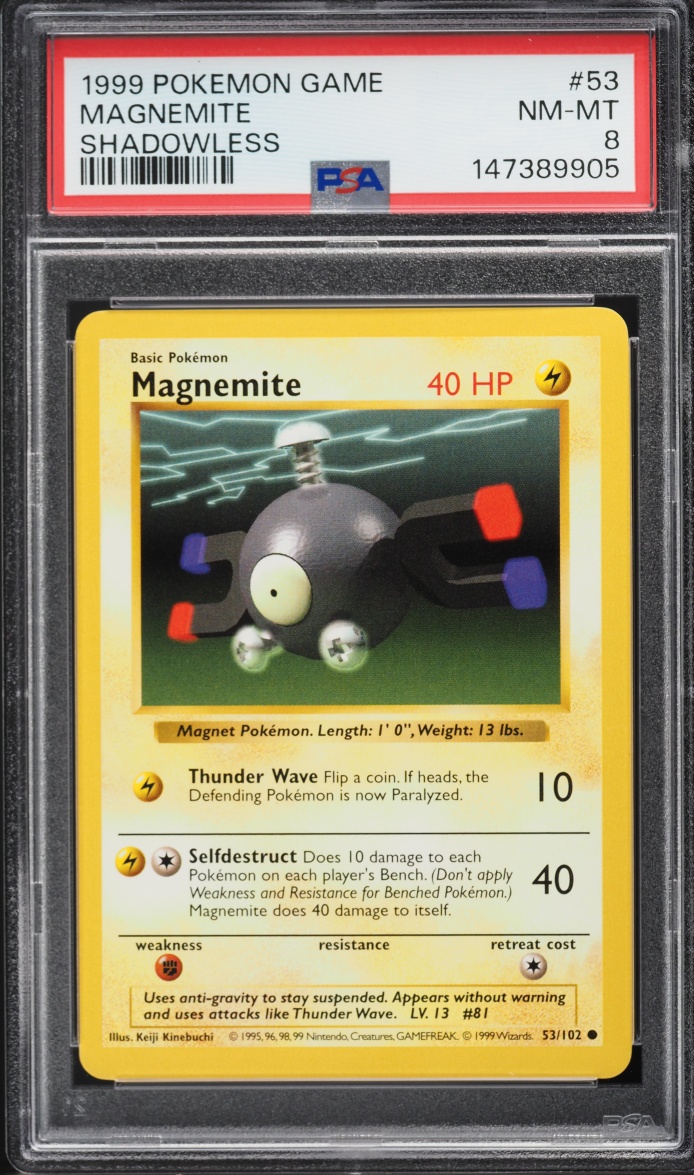 1999 Pokemon Base Set Shadowless Magnemite #53 PSA 8 NM-MT