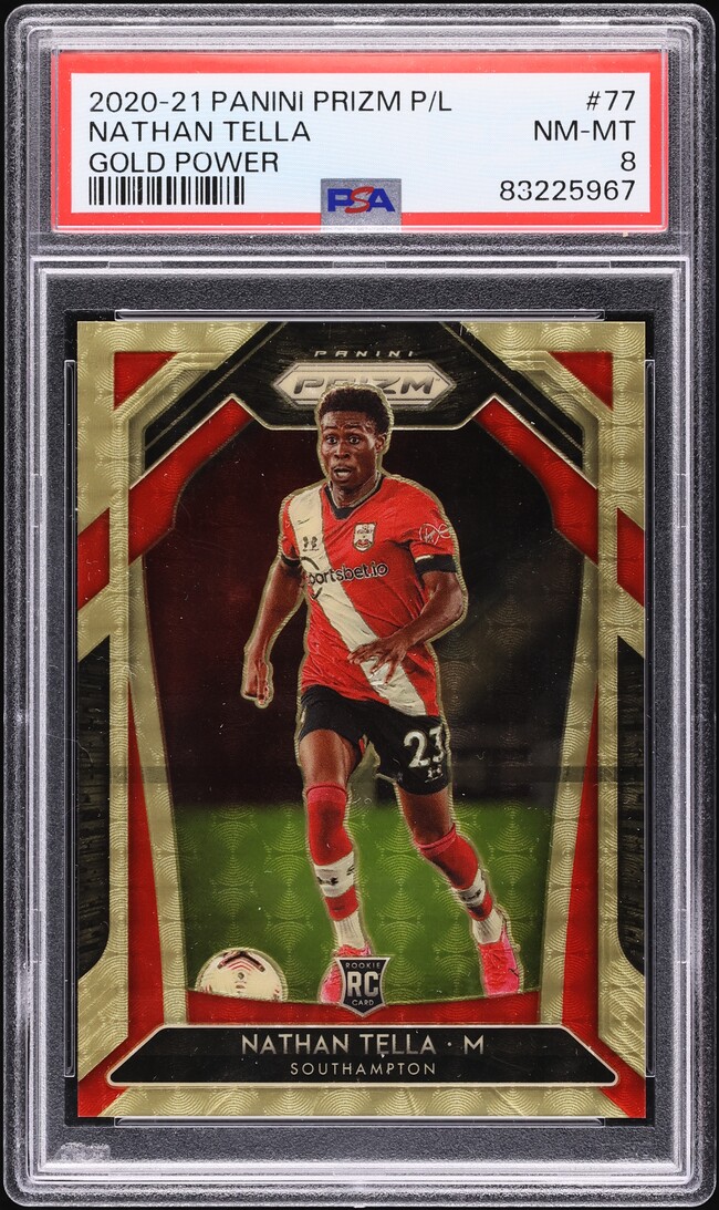 2020 Panini Prizm Premier League Gold Power Nathan Tella ROOKIE /5 #77 PSA 8