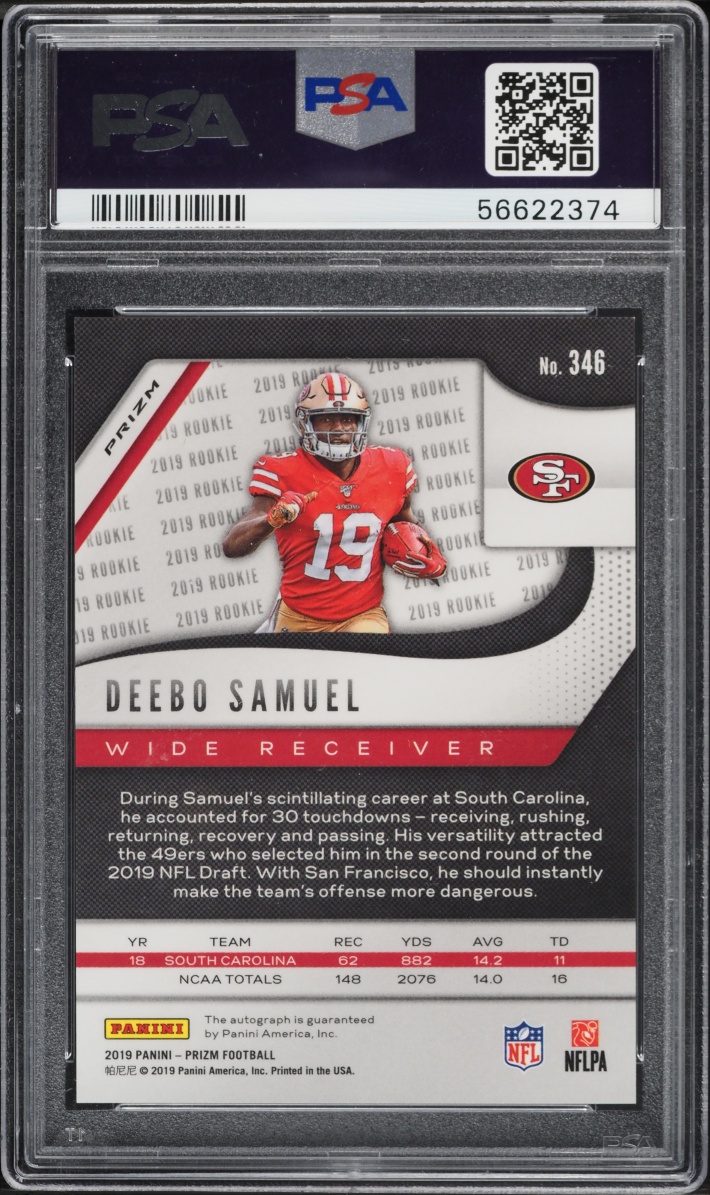 2019 Panini Prizm Deebo Samuel ROOKIE AUTO #346 PSA 9 MINT