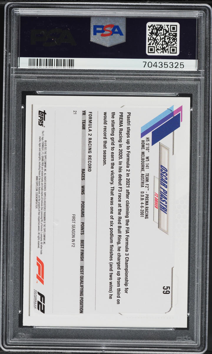 2021 Topps Formula 1 F1 Oscar Piastri #59 PSA 8 NM-MT