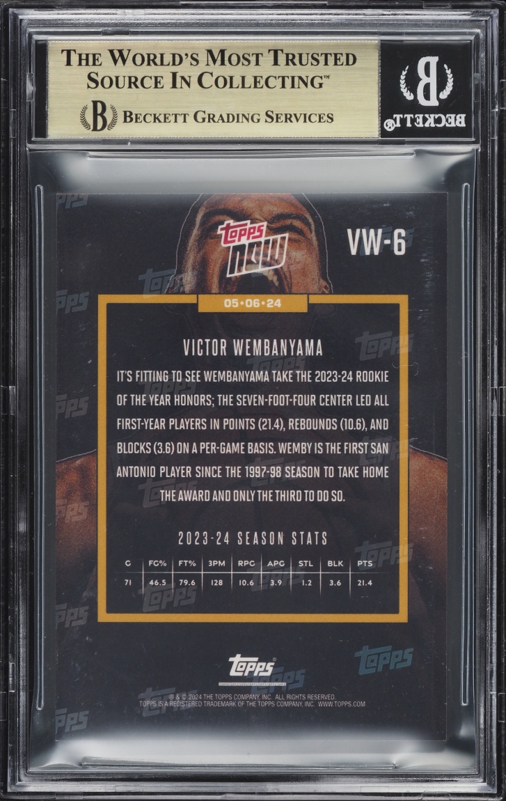 2023 Topps Now Rookie Of The Year Victor Wembanyama ROOKIE #VW-6 BGS 9.5 GEM MINT