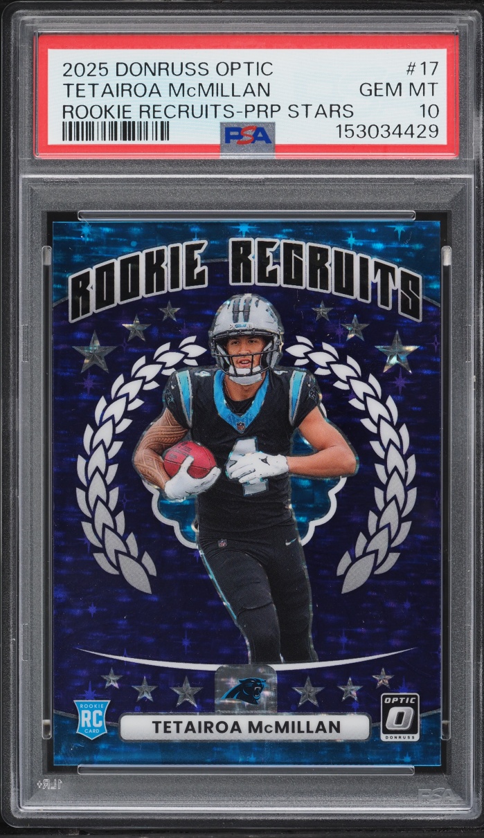 2025 Donruss Optic Recruits Purple Stars Tetairoa McMillan ROOKIE /25 #17 PSA 10 GEM MINT