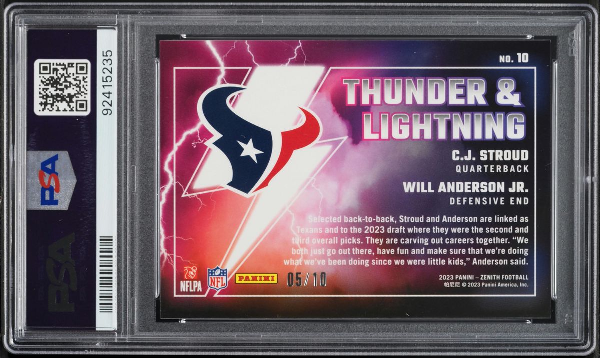 2023 Panini Zenith Thunder & Lightning Gold CJ Stroud Will Anderson Jr. /10 #10 PSA 9 MINT