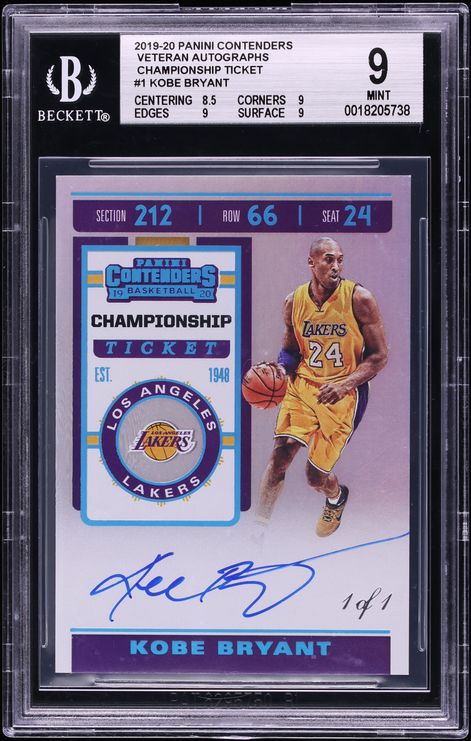 2019 Panini Contenders Veteran Championship Ticket Kobe Bryant AUTO 1/1 #VT-KBR BGS 9 MINT