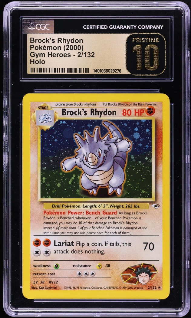 2000 Pokemon Gym Heroes Holo Brock's Rhydon #2 CGC 10 PRISTINE - Photo 1