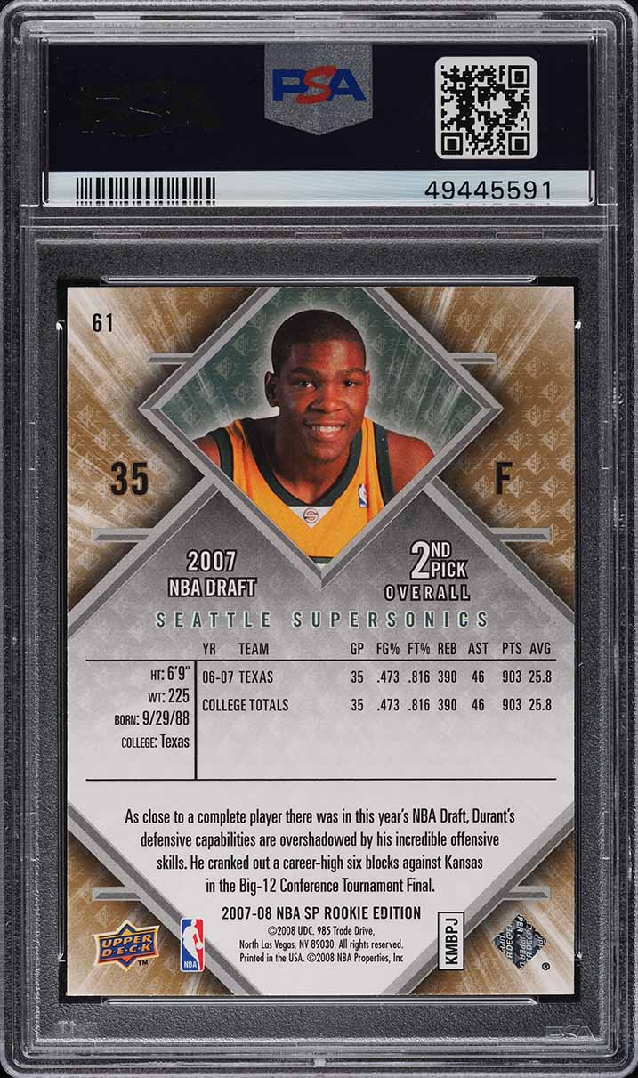 2007 SP Rookie Edition Kevin Durant ROOKIE #61 PSA 10 GEM MINT