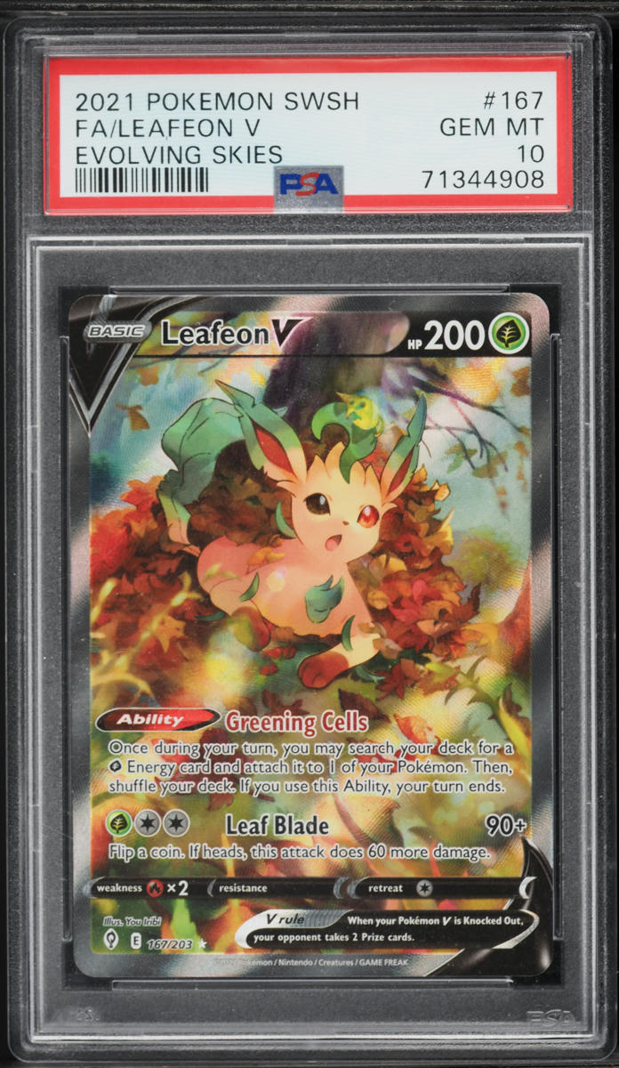 2021 Pokemon SWSH Evolving Skies Full Art Leafeon V #167 PSA 10 GEM MINT