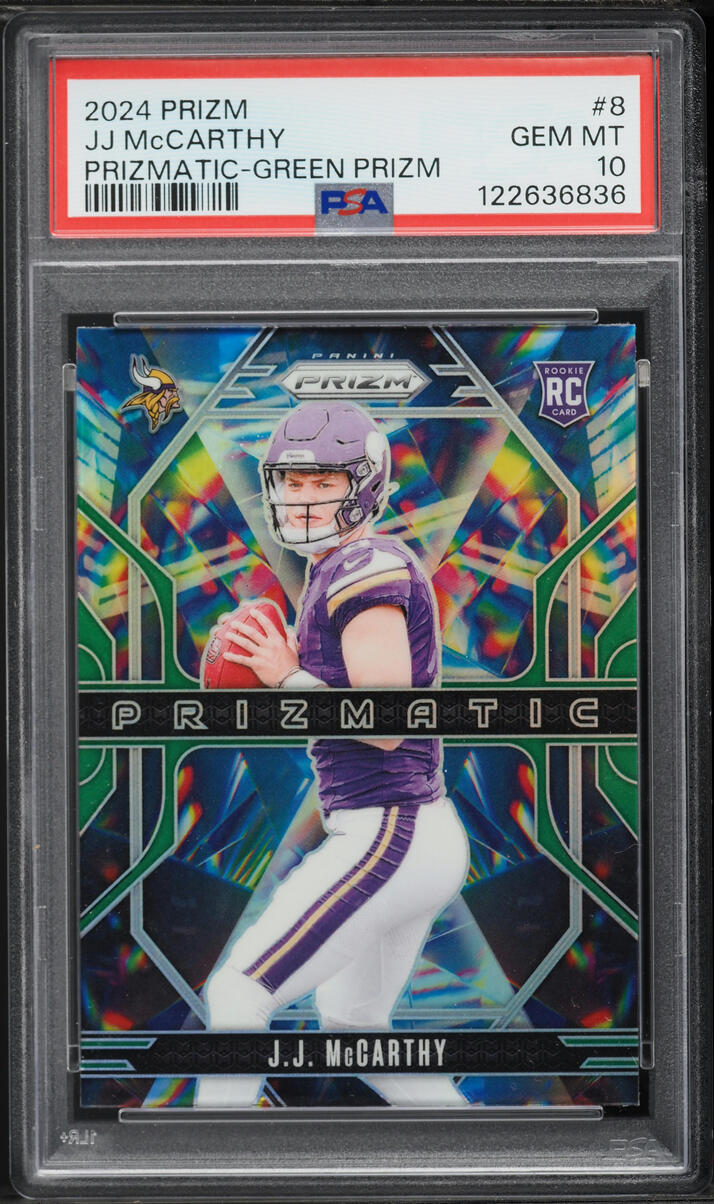 2024 Panini Prizm Prizmatic Green J.J. McCarthy ROOKIE #8 PSA 10 GEM MINT