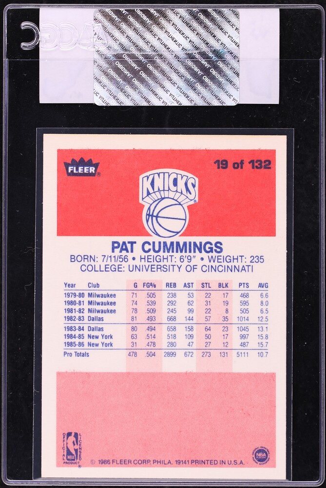 1986 Fleer Basketball Pat Cummings #19 CGC AUTH