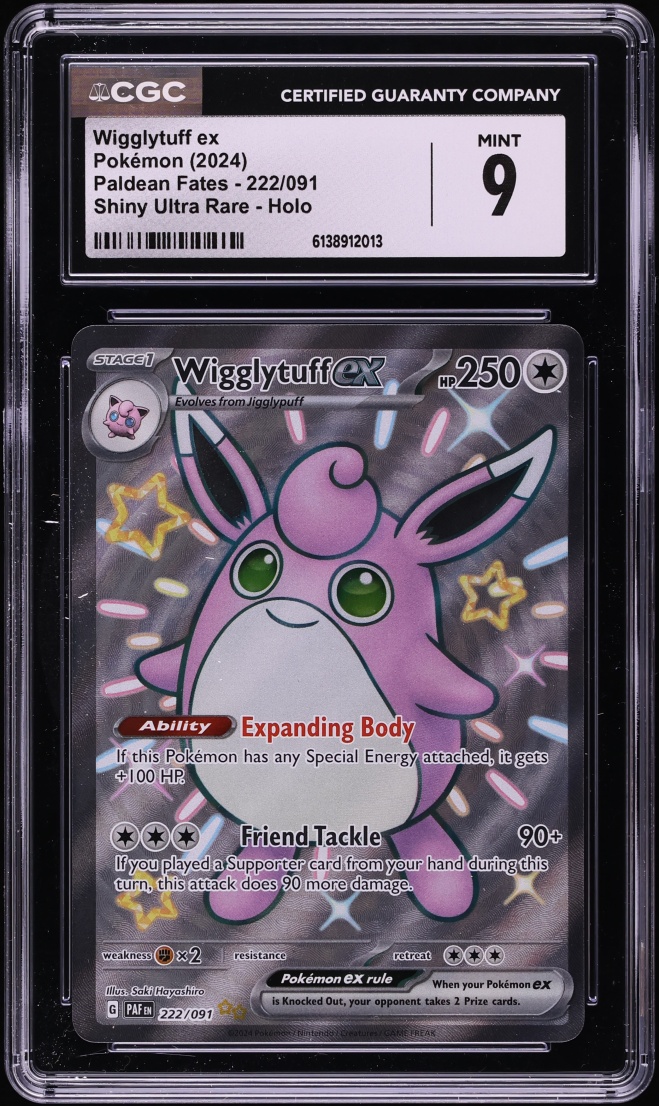 2024 Pokemon Scarlet & Violet Paldean Fates Full Art Shiny Wigglytuff ex #222 CGC 9 MINT