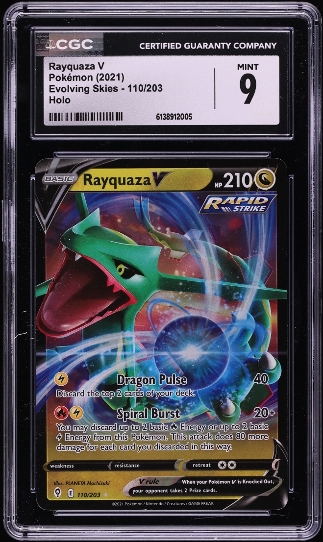 2021 Pokemon Sword & Shield Evolving Skies Off-Center Error Holo Rayquaza V #110 CGC 9 MINT