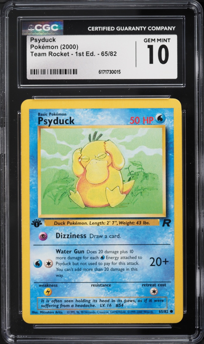 2000 Pokemon Team Rocket 1st Edition Psyduck #65 CGC 10 GEM MINT