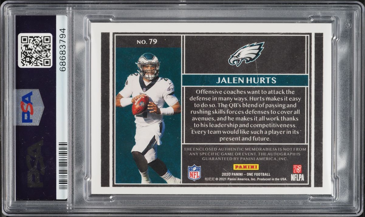 2020 Panini One Quad Red Jalen Hurts ROOKIE PATCH AUTO DNA 10 /10 #79 PSA 9 MINT
