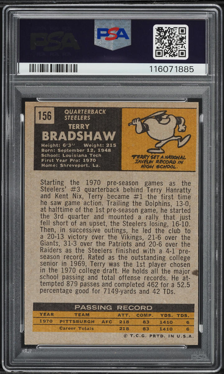 1971 Topps Football Terry Bradshaw ROOKIE #156 PSA 5 EX