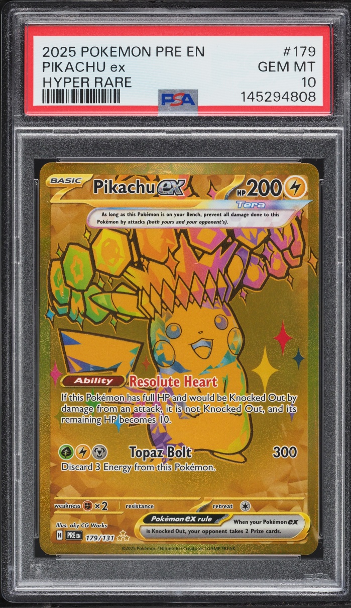 2025 Pokemon Scarlet & Violet Prismatic Evolutions Gold Rare Pikachu EX #179 PSA 10 GEM MINT