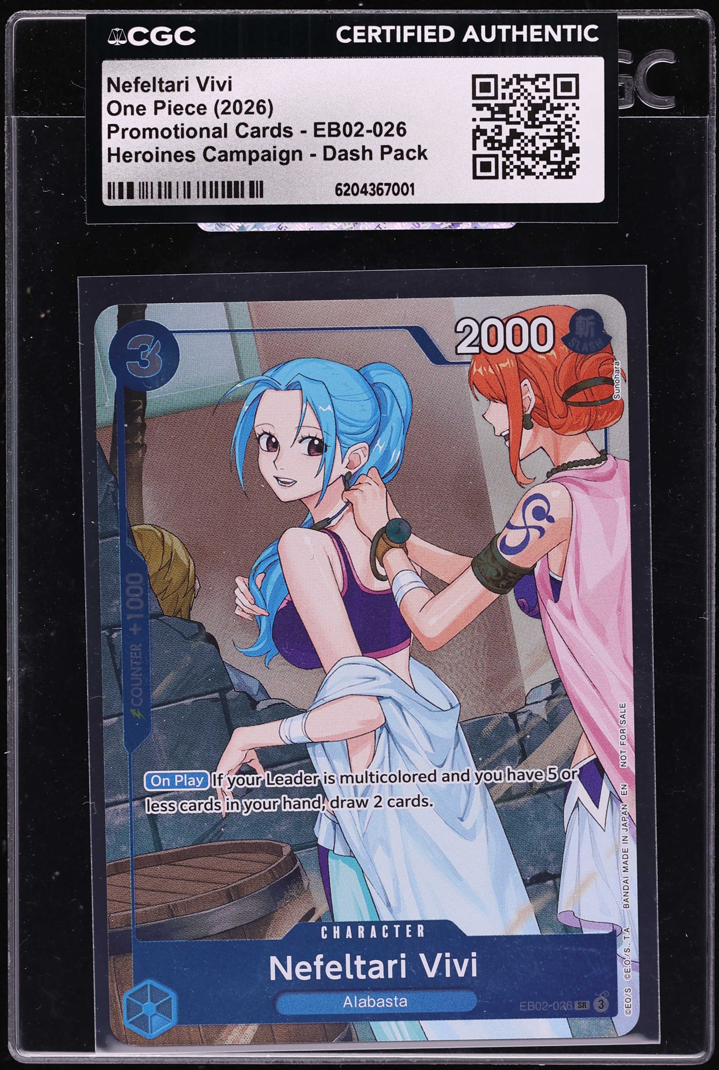 2026 One Piece Promo Heroines Campaign Dash Pack SR Alt Art Nefeltari Vivi #EB02-026 CGC AUTH