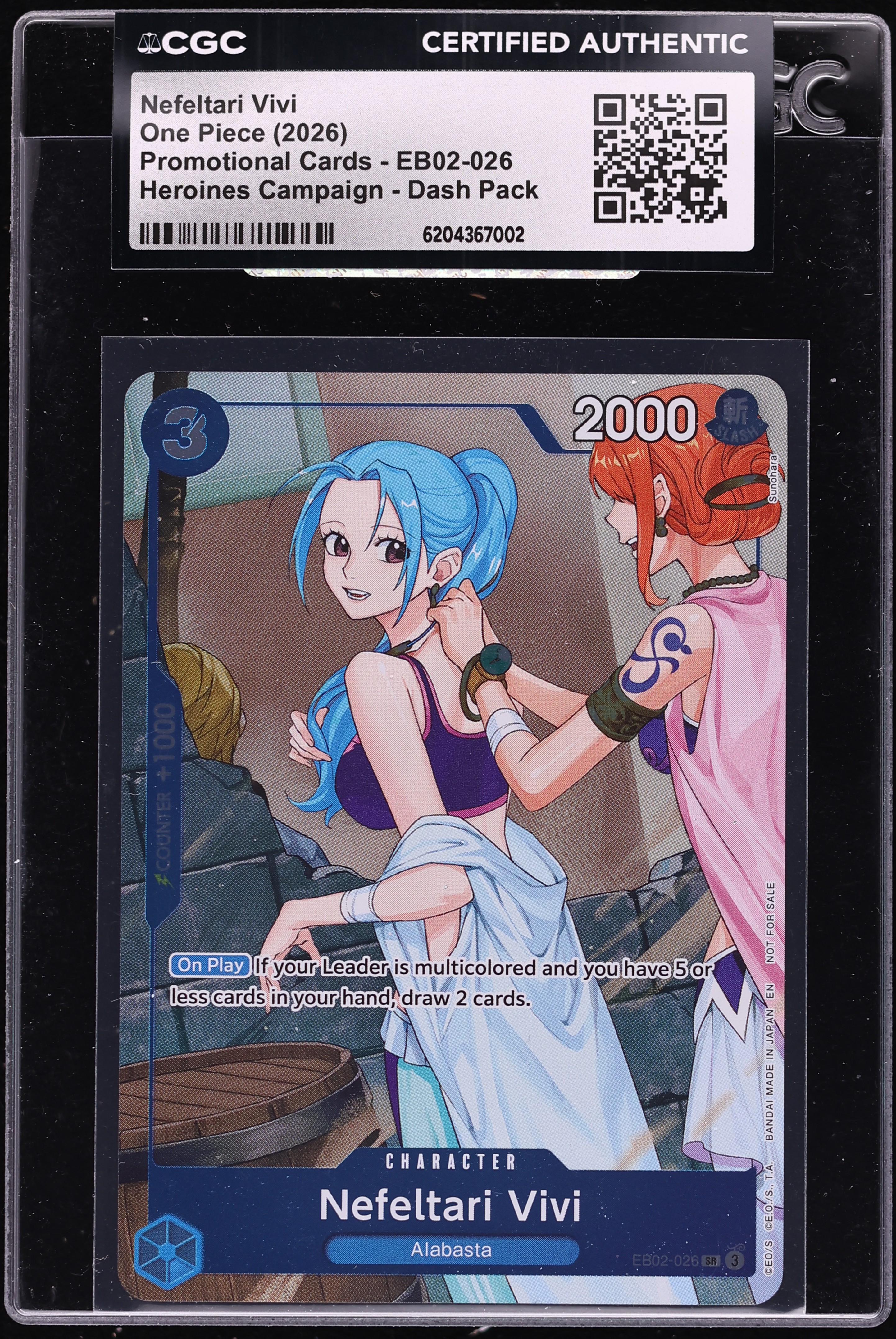 2026 One Piece Promo Heroines Campaign Dash Pack SR Alt Art Nefeltari Vivi #EB02-026 CGC AUTH
