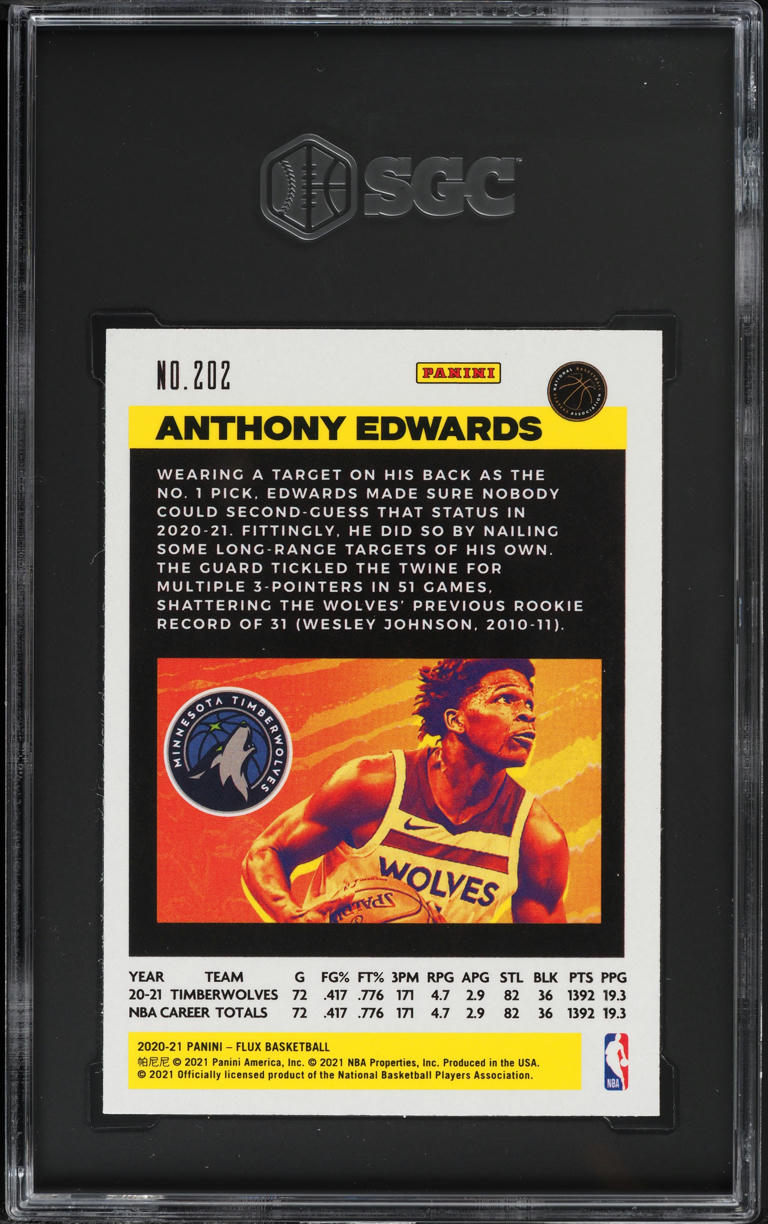 2020 Panini Flux Anthony Edwards ROOKIE #202 SGC 9.5 MINT+