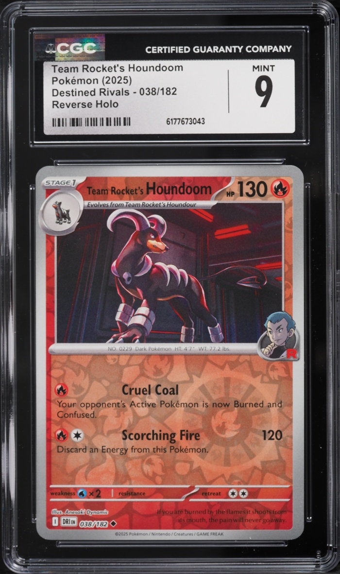 2025 Pokemon SV Destined Rivals Reverse Holo Team Rocket's Houndoom #038 CGC 9 MINT