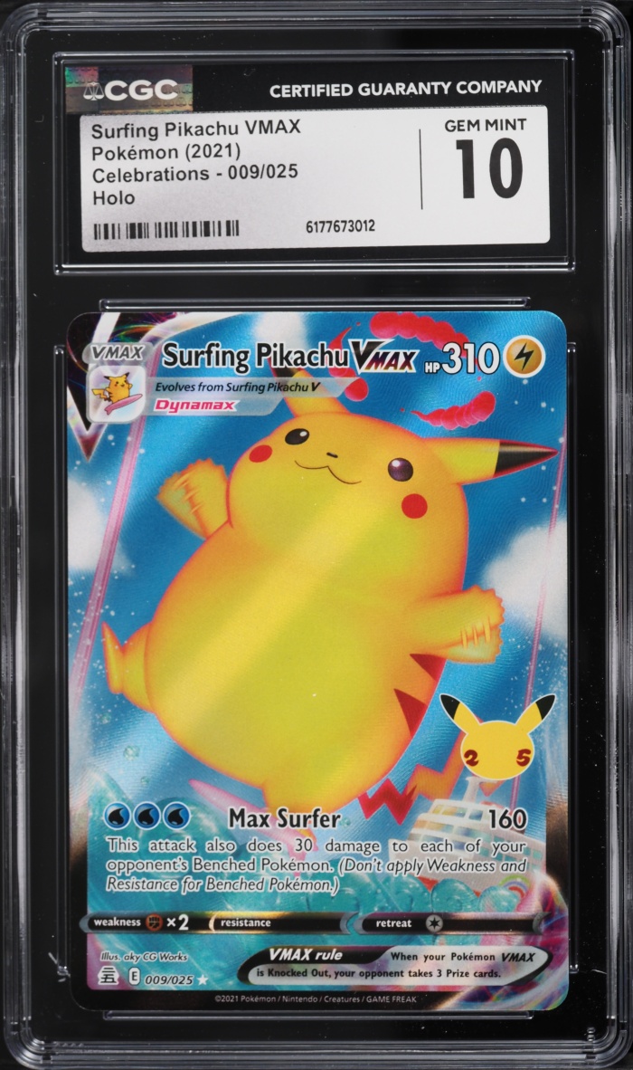 2021 Pokemon Sword & Shield Celebrations Full Art Surfing Pikachu VMAX #9 CGC 10 GEM MINT