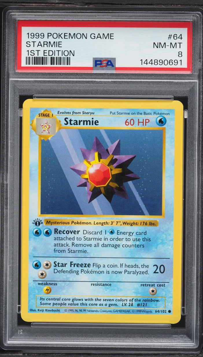 1999 Pokemon Base Set Shadowless 1st Edition Starmie #64 PSA 8 NM-MT