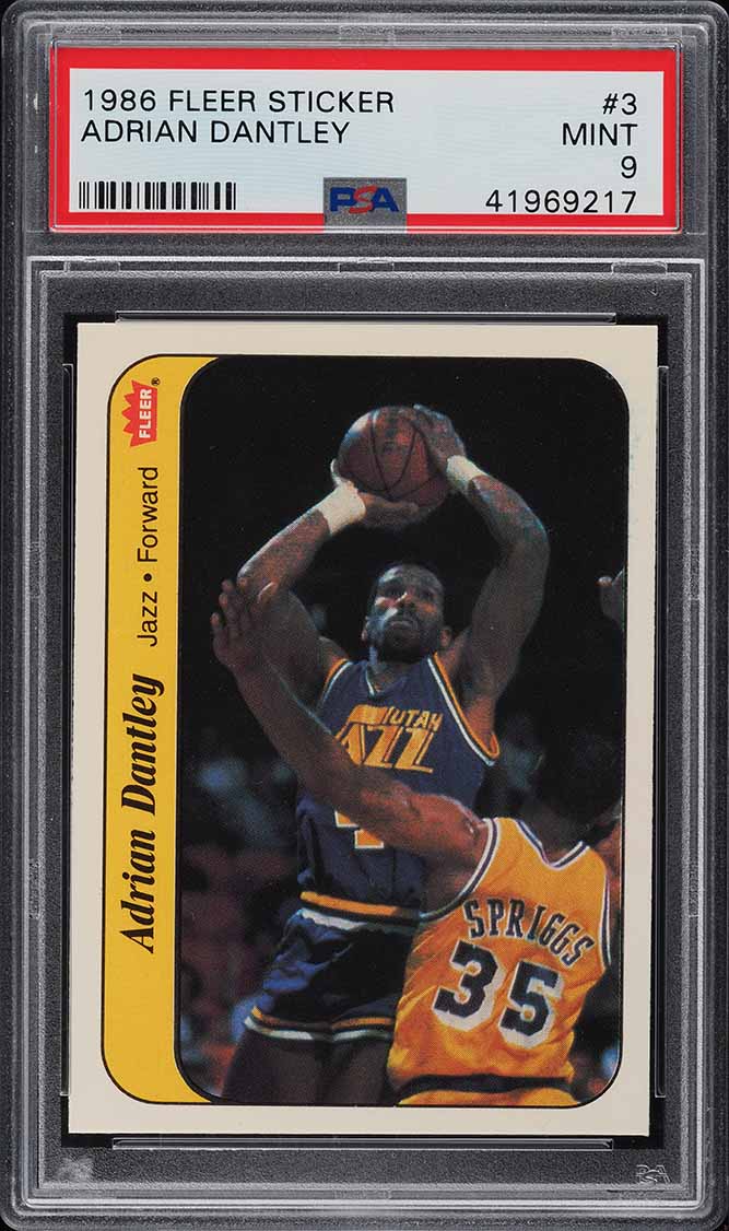 1986 Fleer Sticker Adrian Dantley #3 PSA 9 MINT
