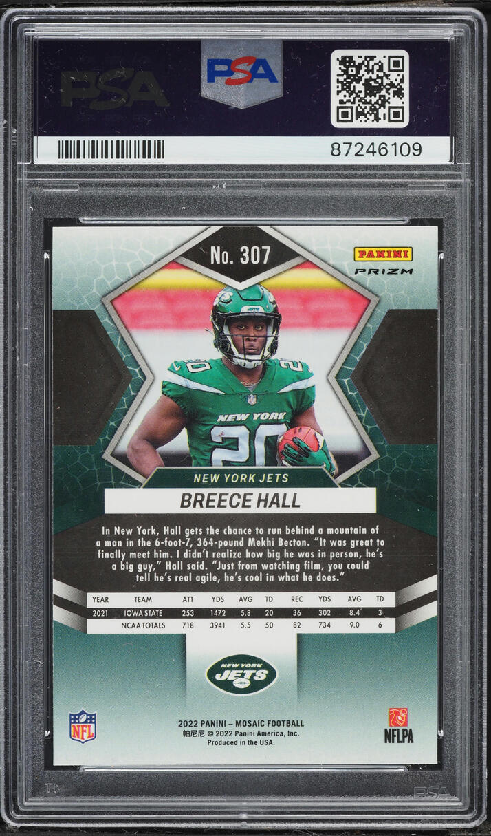 2022 Panini Mosaic Reactive Orange Breece Hall ROOKIE #307 PSA 6 EXMT