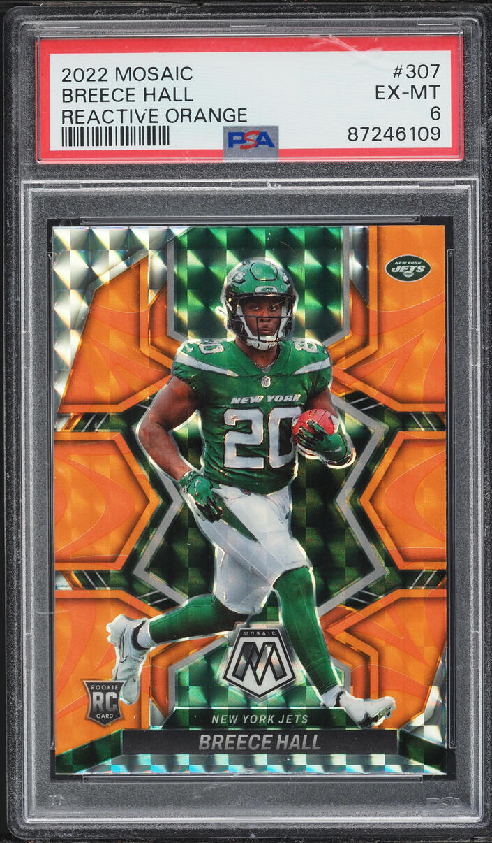 2022 Panini Mosaic Reactive Orange Breece Hall ROOKIE #307 PSA 6 EXMT