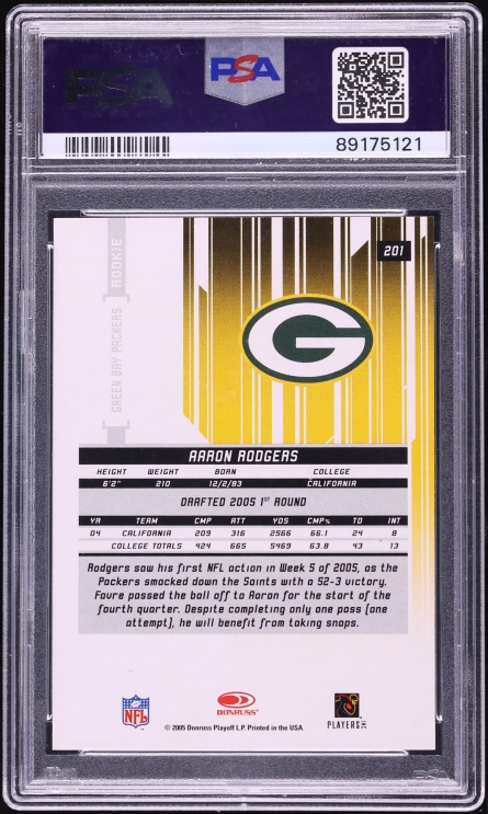 2005 Leaf Rookies & Stars Longevity Aaron Rodgers ROOKIE /599 #201 PSA 10 GEM MINT